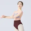 Abbigliamento da palcoscenico DonnaBody da balletto Floccaggio Nylon Body da danza Schiena cava Tuta da ballo Maniche corte Costume da bagno Ginnastica per adulti