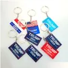 Keychains Lanyards 2024 Trump Key Chain US Party Favor President Election Flag Pendant Rostfritt stål Taggar Ill Be Back Keyring Mi DHG2L