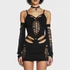 Casual Dresses 2023 Womens Sexy Y2K Club Dress Summer Cut Out BodyCon E Girl Party Clubwear Mini med Overleeves Streetwear