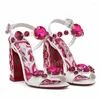 Sandali con stampa gemma rosa arrivo da donna estate punta tonda tacco alto grosso cinturino alla caviglia fibbia moda festa scarpe fantastiche