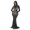 الفساتين غير الرسمية Wishyear Bodycon أسود أمسية طويلة للنساء مثيرة عيد ميلاد حفلة حفلة موسيقية كرستال راينستون Maxi Mesh Dress