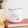 Mugs Team Bride Print Emamel Mug Bachelorette Shower Party Coffee Wine Cup Creative Maid of Honor Handle Mugs Wedding Bridesmaid Gift R230713