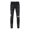 Jeans masculino Distressed Motorcycle biker jean Snake bordado Rock Skinny Slim Faixa rasgada Bordado elegante Calça jeans28-40