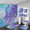 Cortina de ducha de mármol azul y alfombra para baño, conjunto de decoración moderna pintada abstracta para baño, alfombra antideslizante para baño