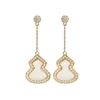 Charm Korean Version Internet Celebrity Natural Shell Gourd Micro Inlaid Zircon Long Earrings Feminine and Luxurious Silver Needle Earrings 230630