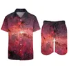 Agasalhos masculinos coloridos Galaxy Sky Beach Conjuntos masculinos com estampa da Via Láctea Conjunto de camisas casuais de verão Shorts personalizados de verão 2 peças Streetwear Terno Plus Size