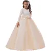 Robes De Fille Robe De Mariée Pour Filles Élégant Blanc Demoiselle D'honneur Dentelle Fleur À Manches Longues Tutu Robes De Soirée Arc Fille Robes De Soirée 8 12 AnsHKD230712