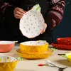 Dinnerware Sets Ceramic Underglaze Cartoon Rice Bowl Household Cereal Fruit Salad Bowls Creative Shaped Plate Kitchenware Dish Handmade