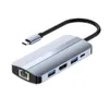 Strömkabel Plug Hub Bärbar drivrutin gratis Typ C USB-kompatibelt TF SD-kort RJ45 Ethernet Aluminiumlegering för Office 230712