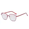 Sunglasses Women Large Polygon Reading Glasses Anti Blue Light Red With Pink Lens Anti-fatigue Magnifier