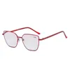 Sonnenbrille Frauen Große Polygon Lesebrille Anti Blau Hellrot Mit Rosa Linse Anti-müdigkeit Lupe