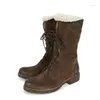 Boots 6 Winter Chunky Snow Women Suede Leather Warm Plush Platform Fur Lace UP Fashion Ladies Booties Thick Heels
