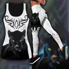 Badmode Nieuwe Zomer Damesmode Black Panther Tattoo Gedrukt Casual Sport Yoga Pak Stretch Leggings en Out Tank Top Pak Xs8xl