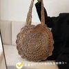 Abendtaschen 2023 Große Kapazität Einfache Runde Gewebte Ausgehöhlte Single-Shoulder-Strohtasche Handgemachter Haken Blumenstrand für Frauen