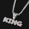Rostfri stålzirkonkedja halsband isbrev King Pendant Chain Halsband för kvinnor män hiphop party mode manliga smycken l230704