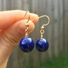 Dangle Earrings Elegant Natural Dark Blue Lapis Lazuli Round 14k Gold FOOL'S DAY Classic Jewelry VALENTINE'S Aquaculture