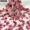 Populär design franska spetsar tyger pärlstav 3d blommor tyg brud bröllopsfest klänning spets lila tyll spets afrikansk JLW-222298F