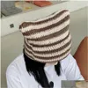 Bonnet / Casquettes De Tête De Mort Bonnet Japonais Chaud Ins Petit Diable Bonnet De Laine Tricoté Rayé Automne Et Hiver Oreilles De Chat Mignon Pluvier Pointu Dhw43