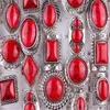 ウェディングリングQianbei卸売30pcs/lotレトロスタイル天然赤いターコイズストーンリング豪華なボヘミアンジュエリーは女性230713を調整可能