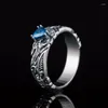 Wedding Rings Top Quality Engraved Band Crystal Shiny Triangle Shape Dark Blue Cubic Zircon Elegant Women Trendy Jewelry