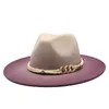 Klasyczny gradient fedora kapelusz mężczyźni kobiety imitacja wełniana zimowa szeroka brzeg poczuć czapki mężczyźni mody Jazz Hat Fedoras Chapeau
