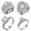 Obrączki ślubne 2023 luksusowe 925 Sterling Silver duży zestaw dla nowożeńców kobiety zaręczyny palec Party prezent projektant biżuterii 230712