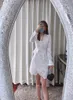 New Self Portrait White Cotton Exquisite Embroidery Long Sleeve Small Polo Collar Underlay Dress Style 2 Piece Set