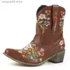 Buty Western Cowboy Sewing Floral Botts for Women 2023 Embodery Slip na klasycznym vintage cowgirl damskie botki T230713