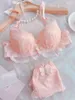 Bras Sets Girls Lace Gathering Comfortable Thin Cup Bra Set With Steel Ring Embroidery Sweet Sexy Lingerie Low Waist Panties