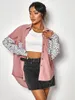 Women's Jackets ZAFUL Leopard Insert Drop Shoulder Pocket High Low Shacket Women Button Up Oversize Shirt Jacket Fashion Outwear Clothing