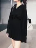 Sukienki swobodne czarne gotycka damska sukienka koszuli francuski styl retro mini mini długi rękaw elegancka elegancka tunik