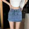 Skirts Sigutan 2023 Summer Khaki Denim Cargo Mini Skirt Women High Waist Bag Hip Sexy Pocket Female Short