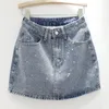 Skirts Diamond Jean Mini Skirt Women 2023 Summer Woman Pink Denim Pantskirt High Waisted Slimming Hip-Wrapped P1005