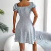 Casual Dresses Summer Clothes For Women Mini Dress Square Collar Puff Short Sleeve Lace-Up A-Line kjolar Beach Elegant Outfits