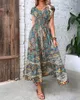 Casual Dresses Women Baroque Paisley Print Maxi Dress V-Neck Ruched Design European & American Vacation Vintage Female A Line