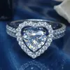 2pcs Exquisite Full Rhinestone Heart Shape Rings Set For Women Luxury Silver Color Stackable Rings Wedding Party Jewelry Gifts