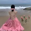 Vestidos casuais 2023 verão feminino férias vestido de verão rosa sexy sem mangas sem costas vestidos de festa boêmio praia vestido de linha robe femme