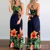 Casual Dresses Fashion Strap V Neck High midje Sliter Semesterklänning Y2K kläder Kvinnor Summer Floral Print Corset Bohemian