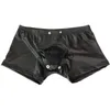 Slip Sexy Hommes Faux Cuir Cock Ring Boxer U Convex Pouch Brillant Boxers Sous-Vêtements Sheathy Cool Male Gay Wear Penis Pouch Plus La Taille F10 J230713