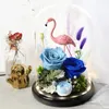 Dekorative Blumen, getrocknete Blumen, Glasdeckel, Geschenkbox, Dekoration, Rosenstrauß, Flamingo-Liebhaber, Weihnachten, Geburtstag, Zuhause