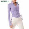 AL0LULU Yoga Jacket Women's Stand Collar Zipper Running Sports Jacket Workout Clothes Slim Finger Cots Long Sleeve Cardigan Coats