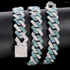 Chains Punk Bling Blue Crystal Prong Cuban Chain Necklace For Men Women Iced Out 2 Row Rhinestone Link Choker Hip Hop GRA Moissanite Chain Jewelry