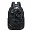 Factory wholesale men brand shoulder bag 3 colors cool embossed skull punk backpacks street popular waterproof leather handbag personalized rivet backpack 3189#