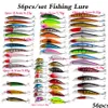 Appâts Leurres 56Pcs / Lot Ensemble De Pêche Mixte Minnow Lot Leurre Appât Crankbait Tackle Basse Pour Eau Salée Truite D'eau Douce Saumon Drop Deli Dh5Jl