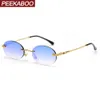 Solglasögon Peekaboo Retro Oval Solglasögon Rimless Man Blue Mirror Gold Metal Man Glasögon Runda ramlösa kvinnor Högkvalitativa presentföremål 230713