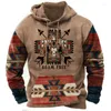 Herrtröjor vintage etnisk tryckt vinter casual huvtröja mode western cowboy överdimensionerade män streetwear hoodie
