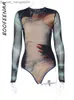 Polo da donna BOOFEENAA maglia trasparente a maniche lunghe Indumento attillato Y2k T-shirt grafica da donna con stampa 3D sul corpo sexy abito invernale C15-BH15 Z230713