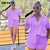 Womens Two Piece Pants Dome Cameras CMYAYA Fashion Striped Women 2 Piece Set Outfits Short Sleeve Pocket Shirt and Shorts Set 2023 INS Summer Streetwear Tr J230713