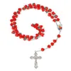 Nouvelle Arrivée 8mm Polymère Argile Rose Perles Chapelet Catholique Collier Avec Saint Sol Médaille Crucifix Prière Religieux Croix Colliers L230704