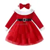 Vestidos para meninas Natal vestido vermelho manga longa tule tutu fantasias de festa ano